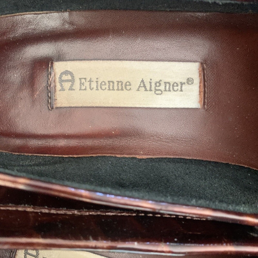 Etienne Aigner CHICKLET 7.5 Brown Crocodile Leather Flat Loafers Buckle Shoes - Picture 4 of 10